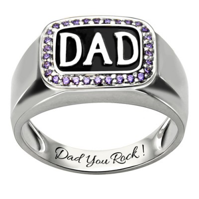 Anillo para papá con piedra natal de plata esterlina S925 para hombre, chapado en platino para él