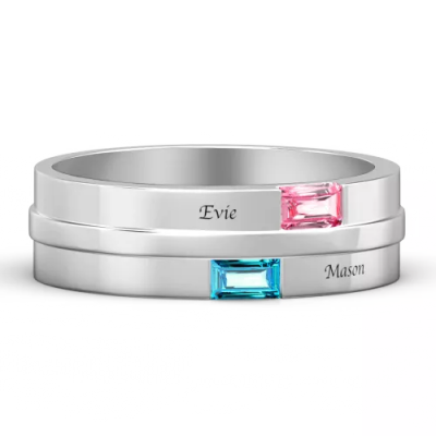 Anillo de promesa con piedra natal personalizada de plata esterlina S925 para hombre con grabado