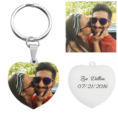 Personalizar foto llavero acero titanio en forma de corazón