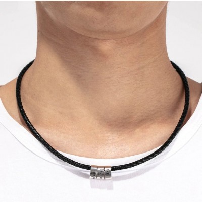 Collar de cuero trenzado para hombre con 1-10 cuentas