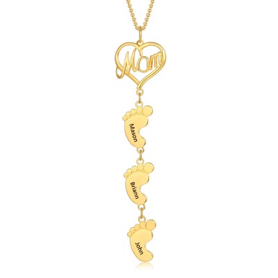 Collar de mamá personalizado chapado en oro de 18 quilates con pies de bebé 1-10 colgantes