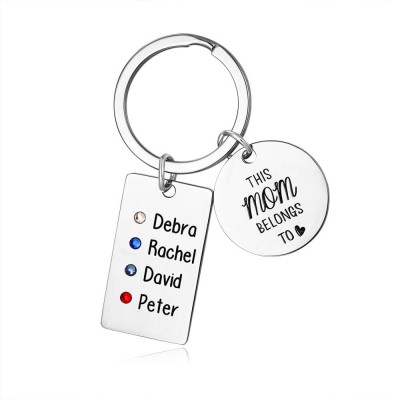 Grabado personalizado de 1-4 nombres con llavero de piedra natal, regalo para mamá y abuela