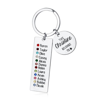 Nombres personalizados de 9 a 13 grabados con llavero de piedra natal, regalo para mamá y abuela