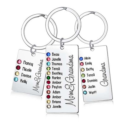 Grabado de nombres personalizados de 1 a 13 con llavero de piedra natal, regalo para mamá y abuela