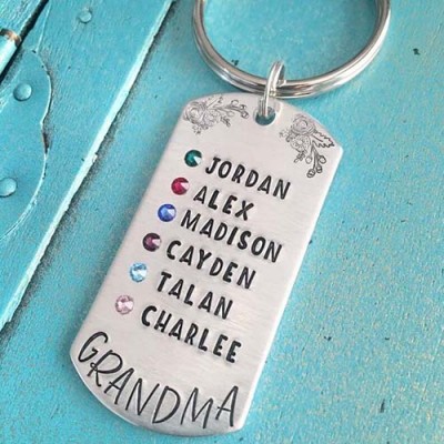 Grabado personalizado de 1-8 nombres con llavero de piedra natal, regalo para mamá y abuela