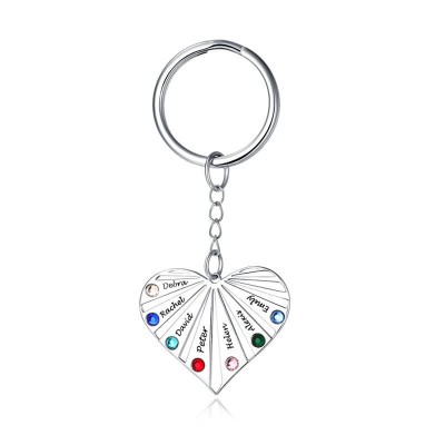 Plata personalizada de 1 a 8 nombres grabados con llavero de piedra natal, regalo para el día de la madre