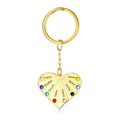 Chapado en oro personalizado 1-8 Nombres grabados con llavero con piedra de nacimiento Regalo para el día de la madre