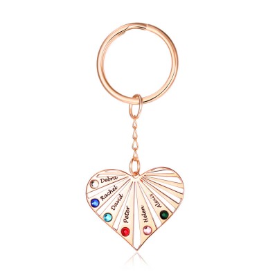 Chapado en oro rosa personalizado 1-8 nombres grabados con llavero de piedra natal, regalo para el día de la madre
