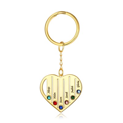 Chapado en oro personalizado 1-7 nombres grabados con llavero de piedra natal, regalo para el día de la madre