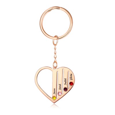Chapado en oro rosa personalizado 1-7 nombres grabados con llavero de piedra natal, regalo para el día de la madre
