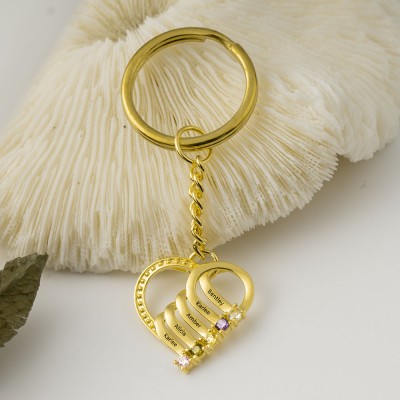 Chapado en oro personalizado 1-6 nombres grabados con llavero de piedra natal