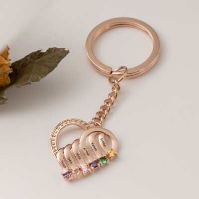 Chapado en oro rosa personalizado 1-6 nombres grabados con llavero de piedra natal