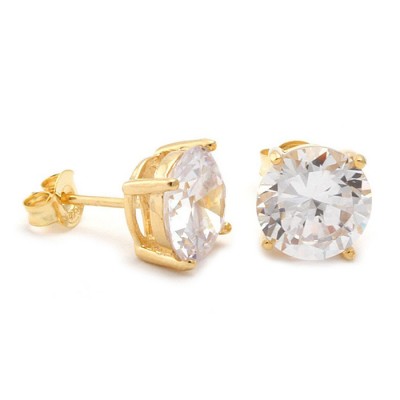 Aretes de plata de ley brillantes redondos transparentes dorados