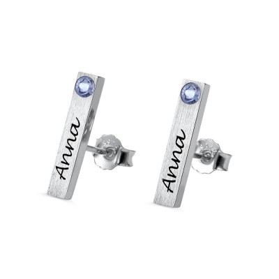 Aretes de barra personalizados con piedras de nacimiento