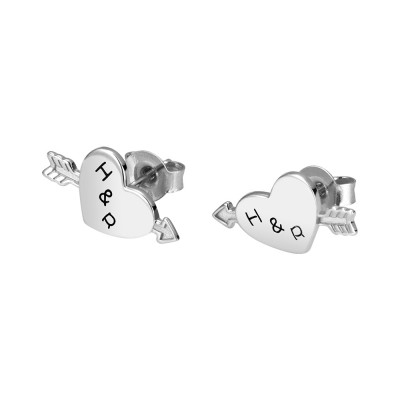 Aretes con forma de corazón de flecha personalizados en plata