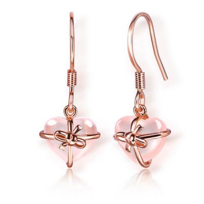 Pendientes de lazo de piedras preciosas en forma de corazón de color rosa brillante