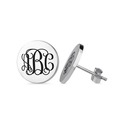 Aretes con monograma con disco grabado en plata de ley
