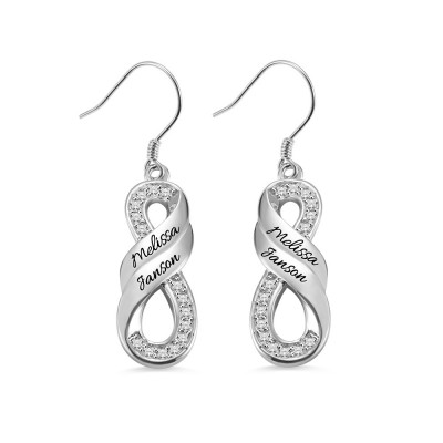 Aretes Infinity Two Nombres personalizados en Plata