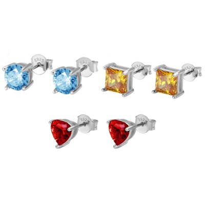 Pendientes de botón con piedra natal de la semana personalizada en plata, paquete de 7