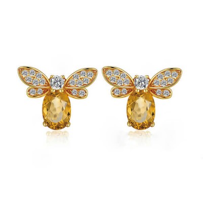 Pendientes con forma de abeja citrina natural