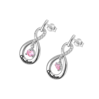 Aretes personalizados con nombre infinito y piedra natal de danza