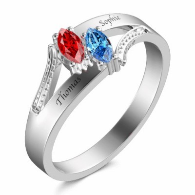 Anillo de plata esterlina con piedra natal en forma de oliva S925