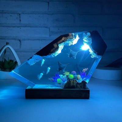 Luz nocturna de resina epoxi y mantarrayas para madre y bebé