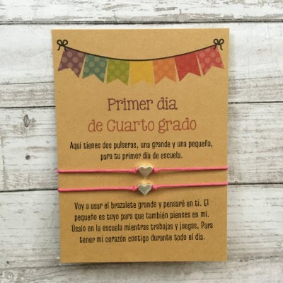 Primer día de Cuarto grado pulsera escolar, pulseras a juego, pulseras de corazón