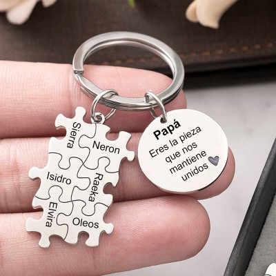 Regalo del día del padre Llavero personalizado con rompecabezas para papá, grabado de 1 a 20 nombres