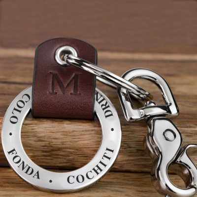 Regalo del día del padre Llavero de cuero personalizado para papá Grabado de 1 a 10 nombres