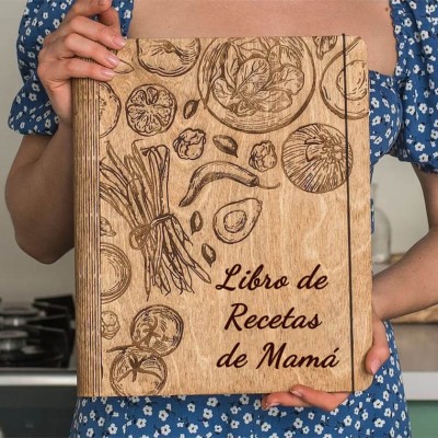 Libro de recetas de madera familiar personalizado Regalo del día de Navidad
