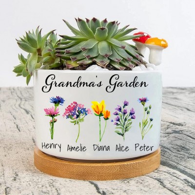 Regalo personalizado de la mini maceta de la flor del nacimiento del jardín de la abuela para la abuela Nana