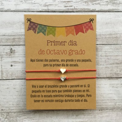 Primer día de Octavo grado pulsera escolar, pulseras a juego, pulseras de corazón