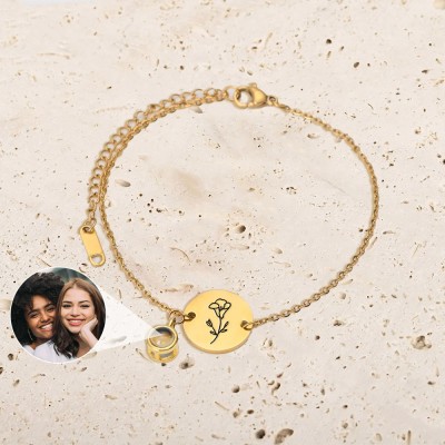 Pulsera de proyección de fotos conmemorativa de flores de nacimiento personalizada, regalo de aniversario
