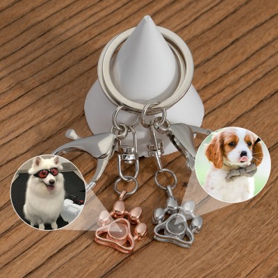 Llavero con colgante de pata de proyección de foto conmemorativa personalizada para mascotas, regalo de Navidad, regalo para mascotas
