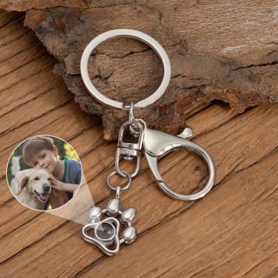 Llavero con colgante de pata de proyección de foto conmemorativa personalizada para mascotas, regalo conmemorativo de Navidad