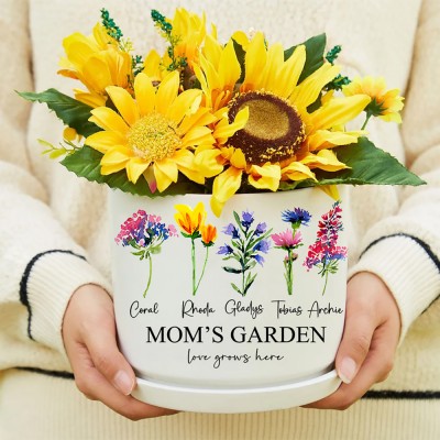 Maceta de nacimiento al aire libre de jardín de mamá personalizada con nombre de niños regalo para el día de la madre