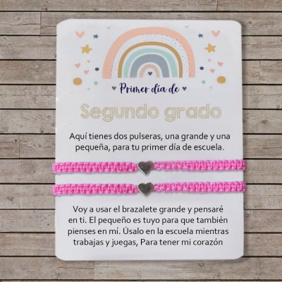 Primer día de Segundo grado pulsera escolar, pulseras a juego, pulseras de corazón