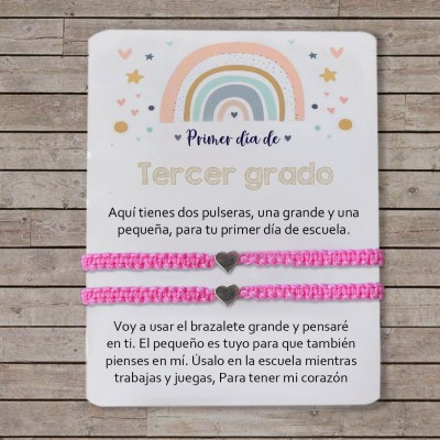 Primer día de Tercer grado pulsera escolar, pulseras a juego, pulseras de corazón