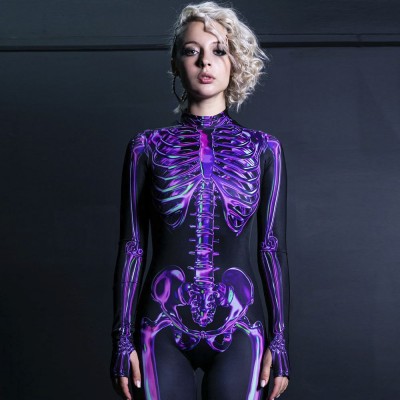 (60% OFF)MEJOR VENDEDOR❗❗Disfraz de esqueleto púrpura que brilla en la oscuridad disfraz de Halloween para mujer