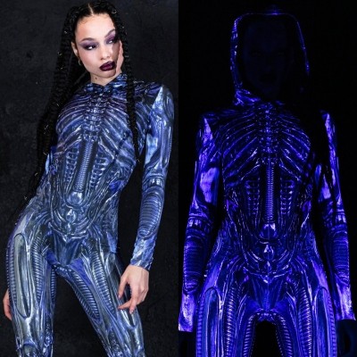 VENTA CALIENTE❗❗ Disfraz con capucha de xenomorfo alienígena de Halloween para mujer que brilla en la oscuridad
