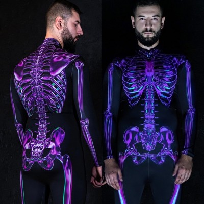 VENTA CALIENTE❗❗Disfraz de esqueleto morado para hombre que brilla en la oscuridad disfraz de Halloween