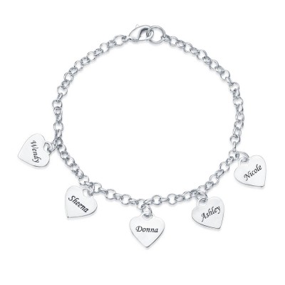 Pulsera personalizada con 1-5 dijes de corazón personalizados