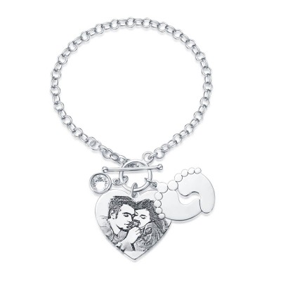 Pulsera de Etiqueta con Foto Grabada Personalizada con Grabado para Pareja