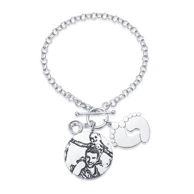 Pulsera con etiqueta personalizada con foto grabada y grabado para tu amor