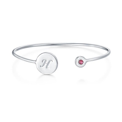 Pulsera de plata de ley con sello de piedra de nacimiento grabable