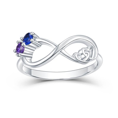 Anillo de promesa con piedra natal personalizada de plata esterlina S925 para parejas