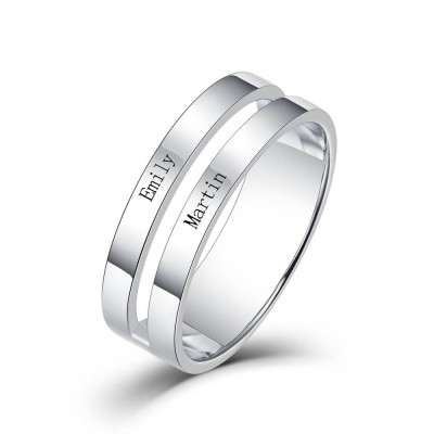 Anillo de promesa con nombre grabado personalizado de plata esterlina S925 para parejas 2 nombres