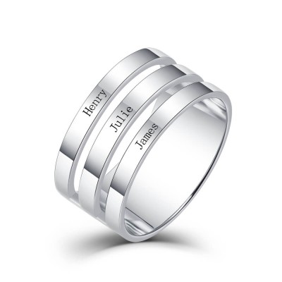 S925 Anillo con nombre grabado personalizado de plata esterlina con 3 nombres