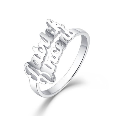 Anillo de plata de ley S925 personalizado con 2 nombres